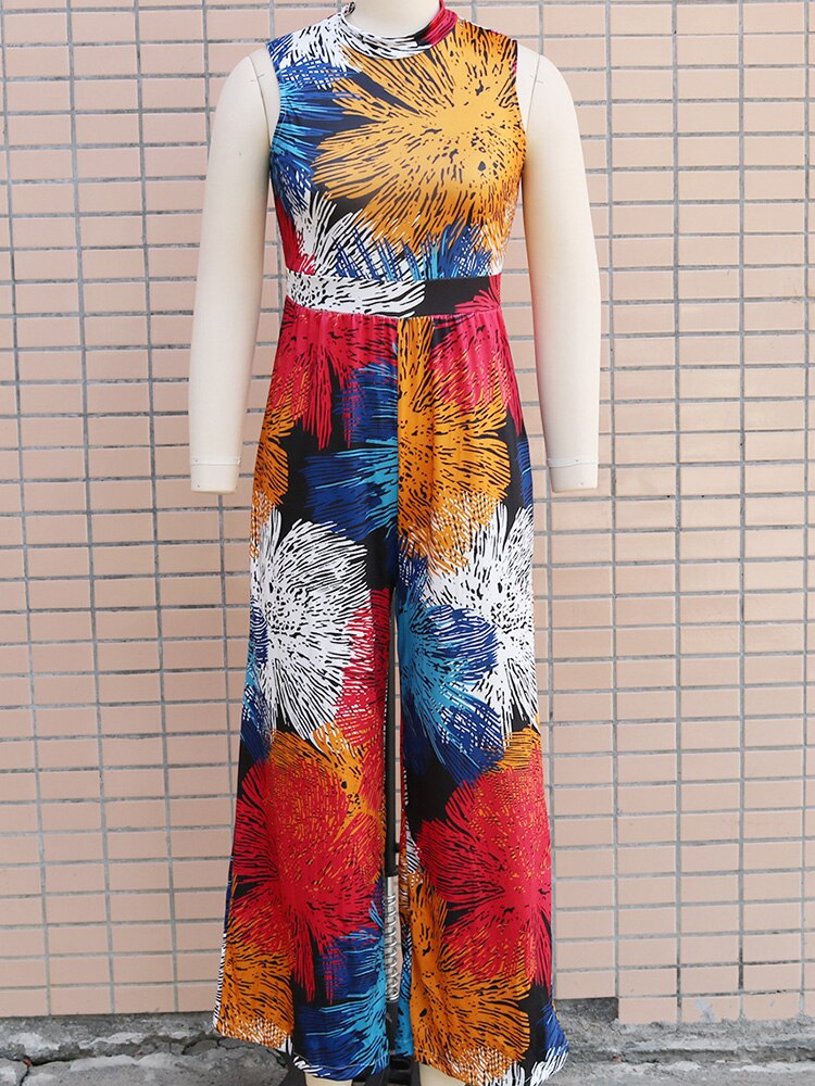 Chic Graphic Print Wide Leg Jumpsuit Casual Women One Pice Outfits